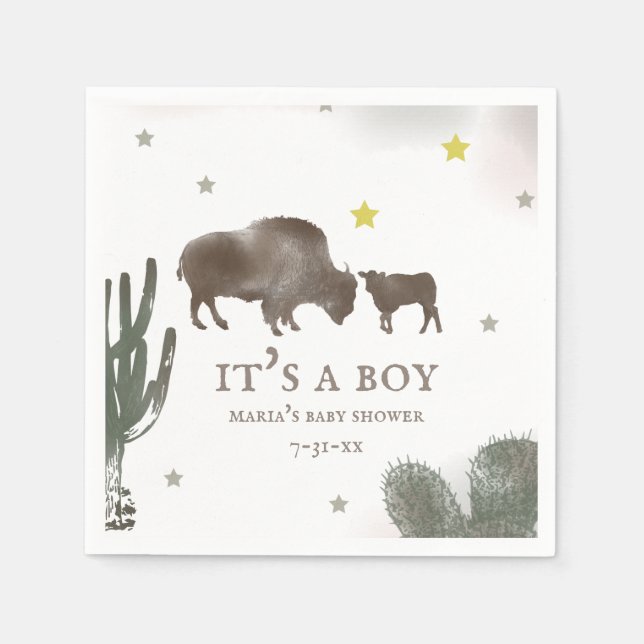 Serviette En Papier Mama Baby Buffalo Cactus Baby shower garçon servie (Devant)