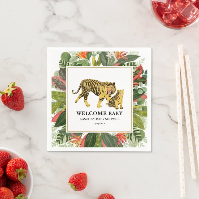 Serviette En Papier Mama Tiger Botanique Floral Baby shower neutre (En situation)