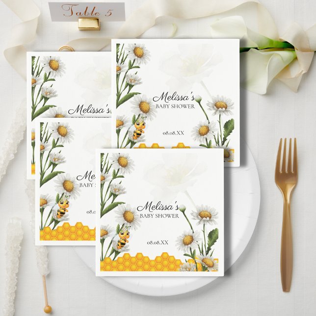 Serviette En Papier Mama To Bee Honeypeb Fleur de marguerite blanche (Créateur téléchargé)