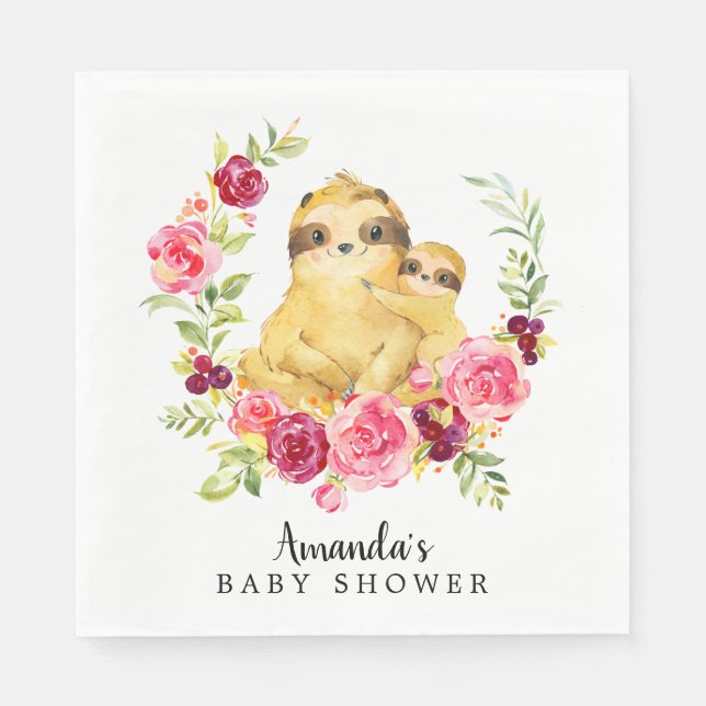 Serviette En Papier Maman & Bébé Sloth Girls Douche Papier serviette (Devant)