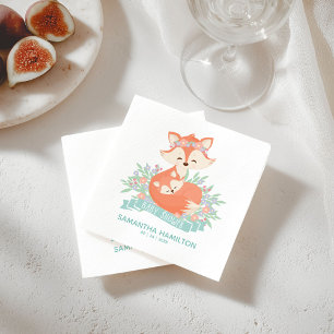 Serviette En Papier Maman Chouette et Bébé Renard Bois Enfant Fête Pré