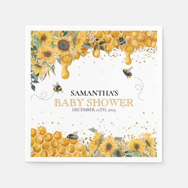 Serviette En Papier Maman to Bee Aquarelle Tournesol Miel (Devant)