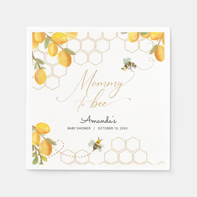 Serviette En Papier Maman To Bee Lemons Parties scintillant Honeypeb B (Devant)