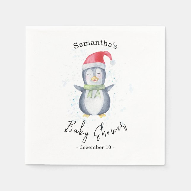 Serviette En Papier Manchot arctique - Baby shower (Devant)