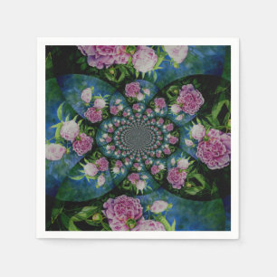 Serviette En Papier Mandala aquarelle florale pivoine blanche rose