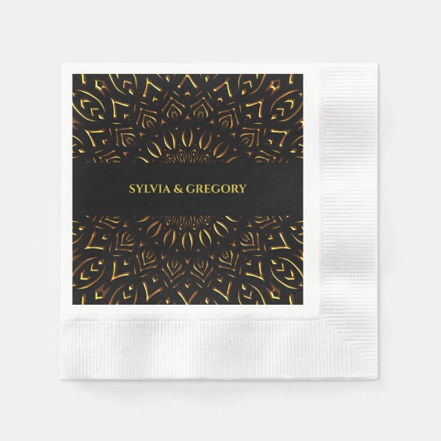 Serviette En Papier Mandala art déco traditionnel élégant or de luxe (Devant)