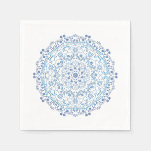 Serviette En Papier Mandala Cercle Minimaliste Simple Bleu Floral