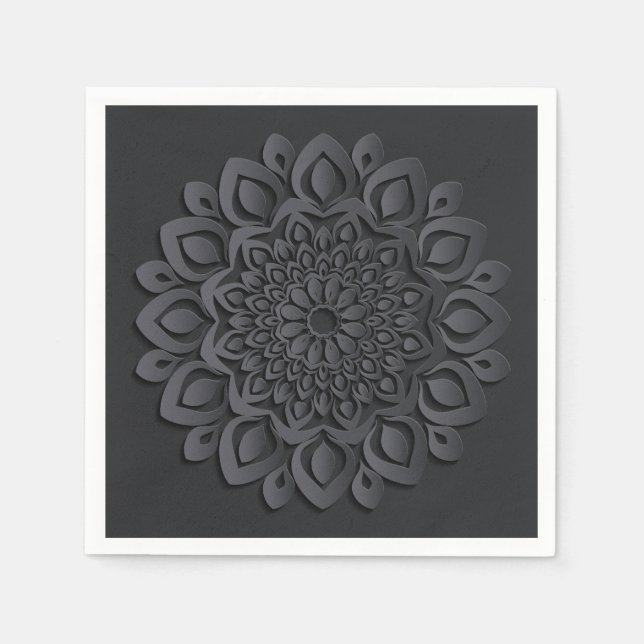 Serviette En Papier Mandala de coupure de papier noir (Devant)