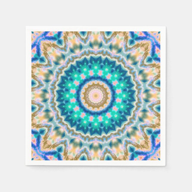Serviette En Papier Mandala jaune turquoise (Devant)