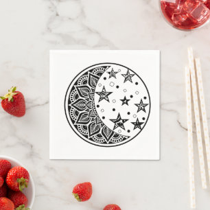 Serviette En Papier Mandala Lune et Étoiles