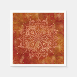 Serviette En Papier Mandala orange et Or Moderne et Chic