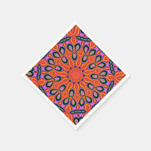 Serviette En Papier Mandala Retro Orange Hipster Decor