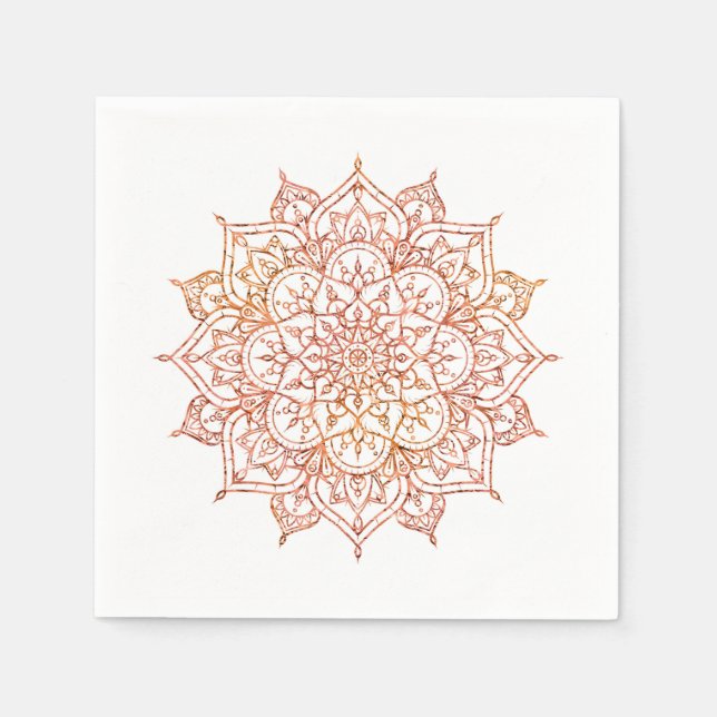 Serviette En Papier Mandala rose et orange sur Glam blanc (Devant)