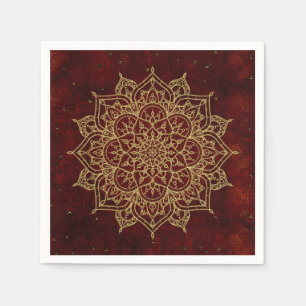 Serviette En Papier Mandala Rouge Vin Profond & Glamour Moderne Doré C