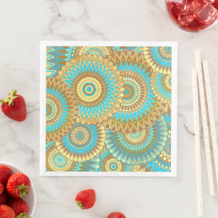 Serviette En Papier Mandala superposé bleu marron or