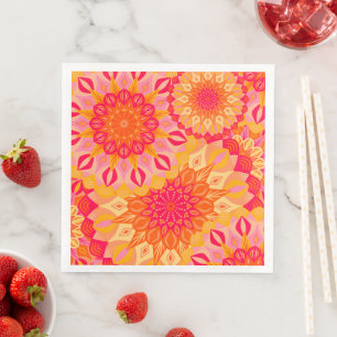 Serviette En Papier Mandala superposé orange rose jaune