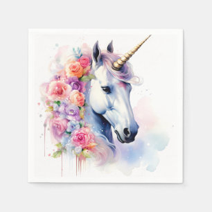 Serviette En Papier Mane Florale Unicorne/Papier Cheval