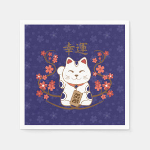 Serviette En Papier Maneki-neko chat avec bonne chance kanji