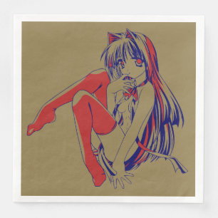 Serviette En Papier Manga américain Neko Chatte Féline Kawaii Anime