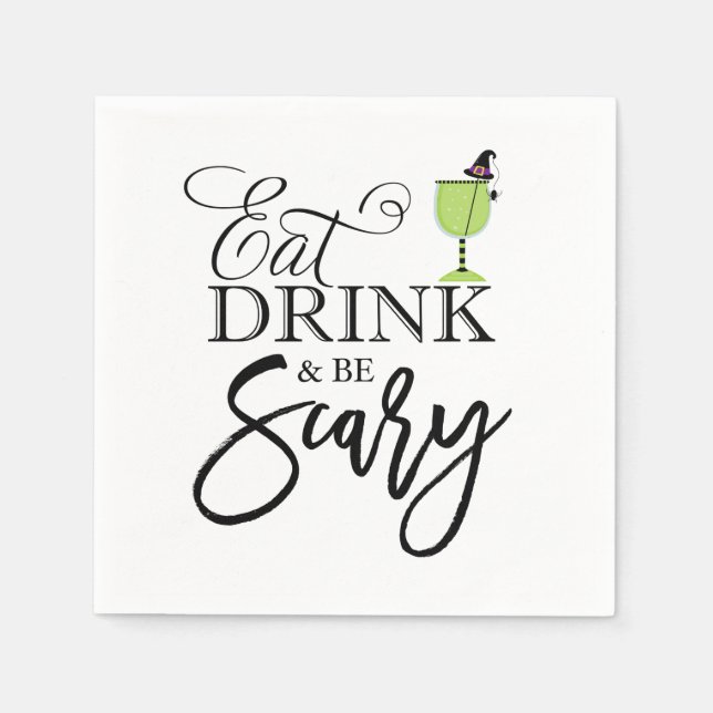 Serviette En Papier "Mange, bois et fais peur" Halloween Party (Devant)