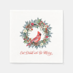 Serviette En Papier Mangez Boire et être Joyeux Noël Wreath Cardinal
