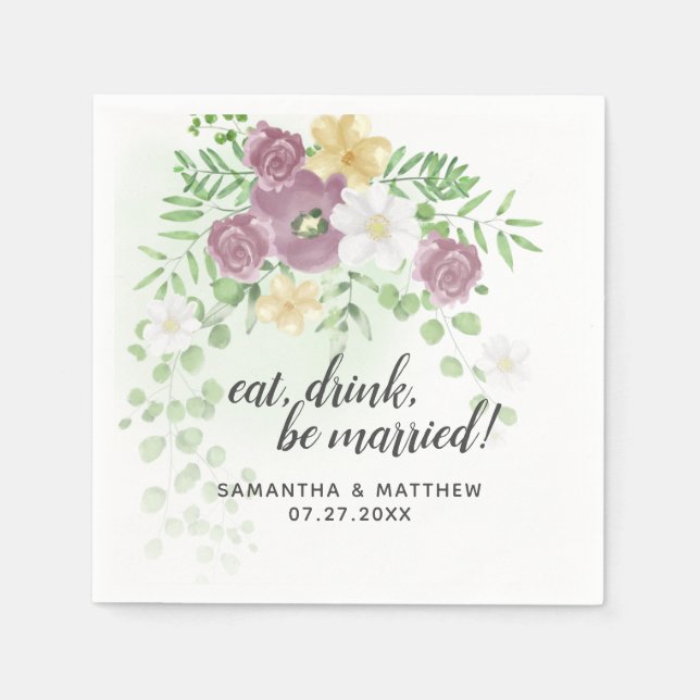 Serviette En Papier Mangez Boire Être Marié Floral Printemps Mariage (Devant)