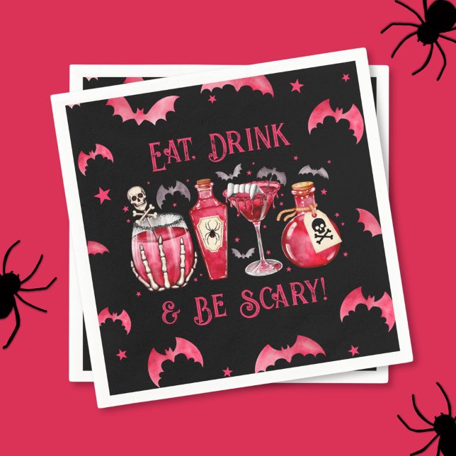 Serviette En Papier Mangez un verre et faites peur Cocktails Halloween (Eat Drink and Be Scary Halloween Cocktails Napkins)