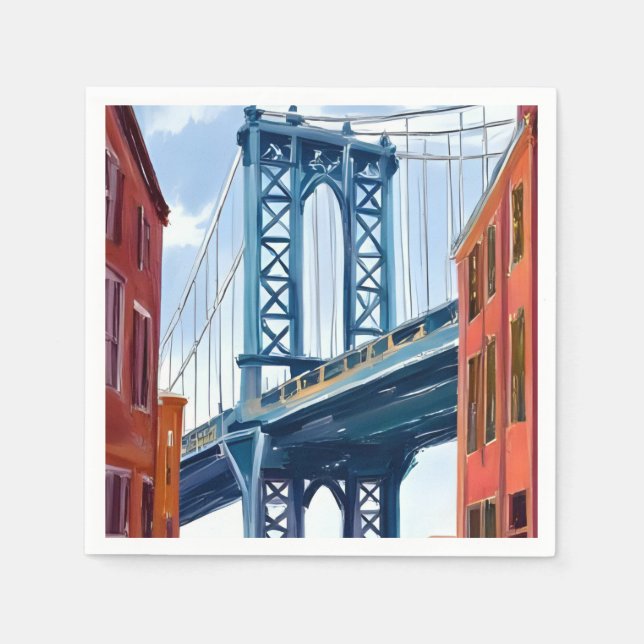 Serviette En Papier Manhattan Bridge New York City Peinture (Devant)