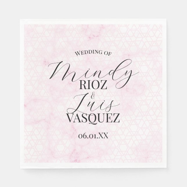 Serviette En Papier Marble Abstract Pink Wedding Script Black  (Devant)