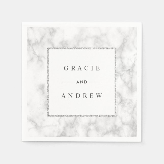 Serviette En Papier Marbre blanc moderne papier Mariage Parties scinti (Devant)