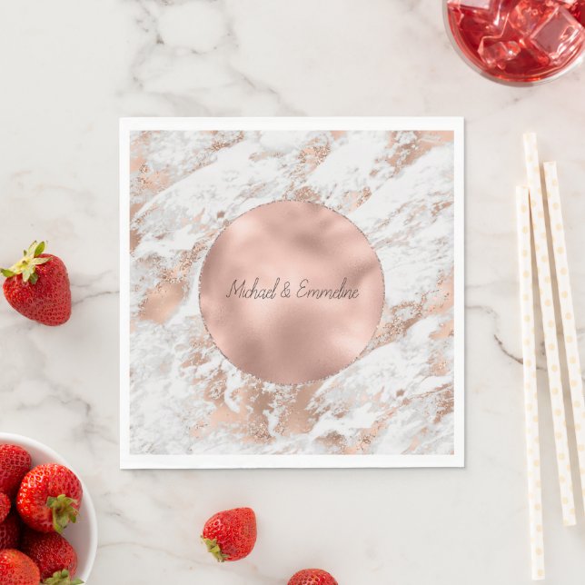 Serviette En Papier Marbre blanc rose Gold Glitz (En situation)