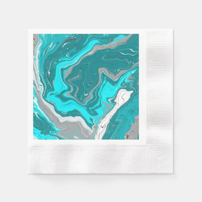 Serviette En Papier Marbre bleu, Turquoise et turquoise Fluid Art (Devant)