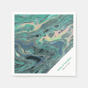 Serviette En Papier Marbre Boho Aqua Artistique Personnalisé Napkin