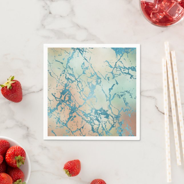Serviette En Papier Marbre de luxe | Belle veine Turquoise jaune et co (En situation)