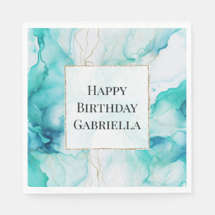 Serviette En Papier Marbre d'encre or Mint Aqua