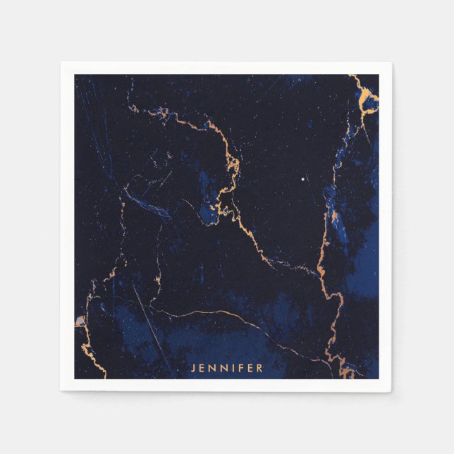 Serviette En Papier Marbre doré bleu marine (Devant)