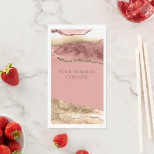 Serviette En Papier Marbre faux rose or noir agate géode aquarelle