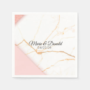 Serviette En Papier Marbre Moderne Pailleté Rose et Or