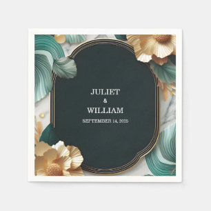 Serviette En Papier Marbre Monstera Emerald Vert Et Or Mariage