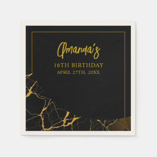Serviette En Papier Marbre noir et or Gratuit 16 Anniversaire