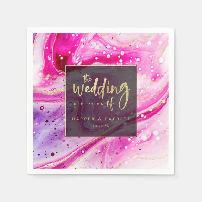Serviette En Papier Marbre rose épais avec Mariage de feuille d'or (Devant)