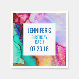 Serviette En Papier Marbre rose violet vert Abstrait Aquarelle