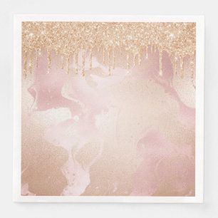 Serviette En Papier Marbre Rosegold Blush avec Droplets Parties scinti