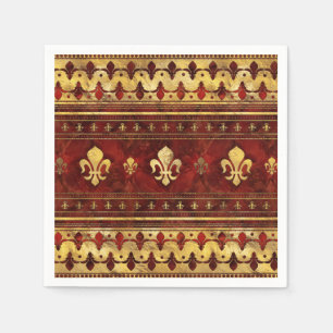 Serviette En Papier Marbre rouge et or Fleur de lis