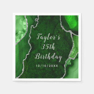 Serviette En Papier Marbre vert et argent Agate Anniversaire