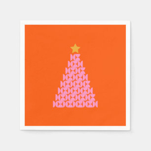 Serviette En Papier Marché D'Hiver 02 Arbre De Noël Rose Et Orange