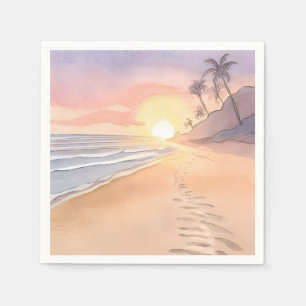 Serviette En Papier Marcher sur la Plage   Aquarelle Océan