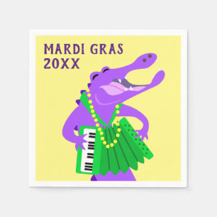 Serviette En Papier Mardi Gras Alligator Jouant Accordialement