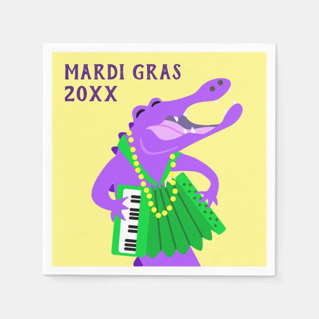 Serviette En Papier Mardi Gras Alligator Jouer Accordion (Devant)