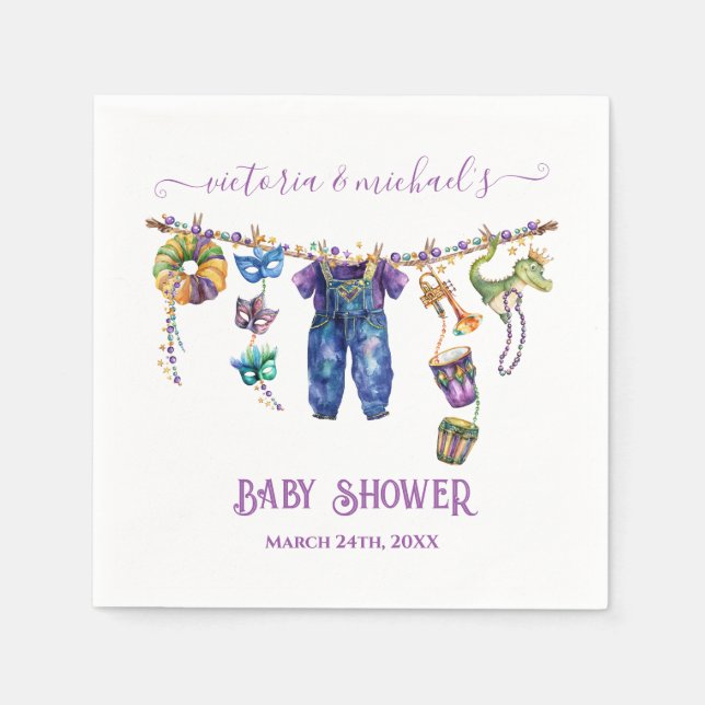 Serviette En Papier Mardi Gras Clothesline garçon Baby shower (Devant)